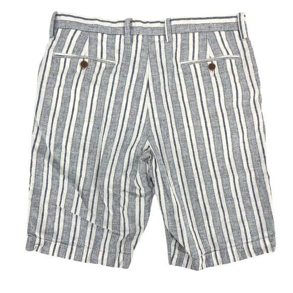 J.Crew Men's 33W‎ Rivington Gray White Striped Linen Shorts Pocket High Rise - Picture 2 of 4